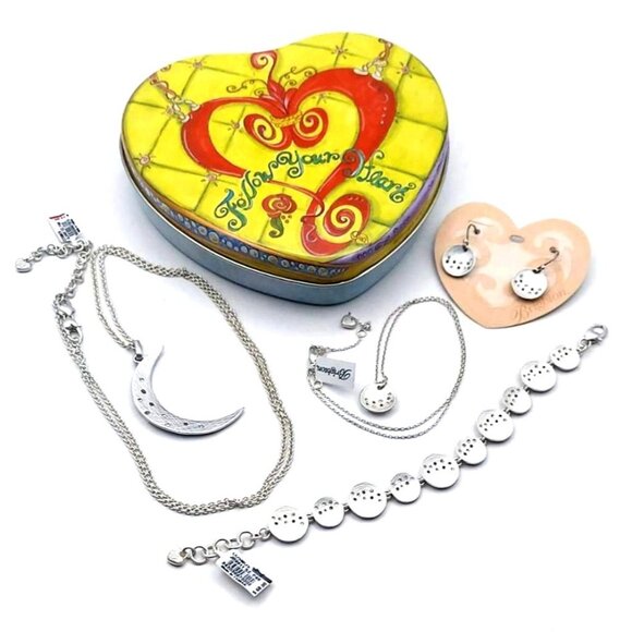 Brighton Cosmos 4-Pc Set Silverplated Crystals 2 Necklaces Bracelet Earrings Tin